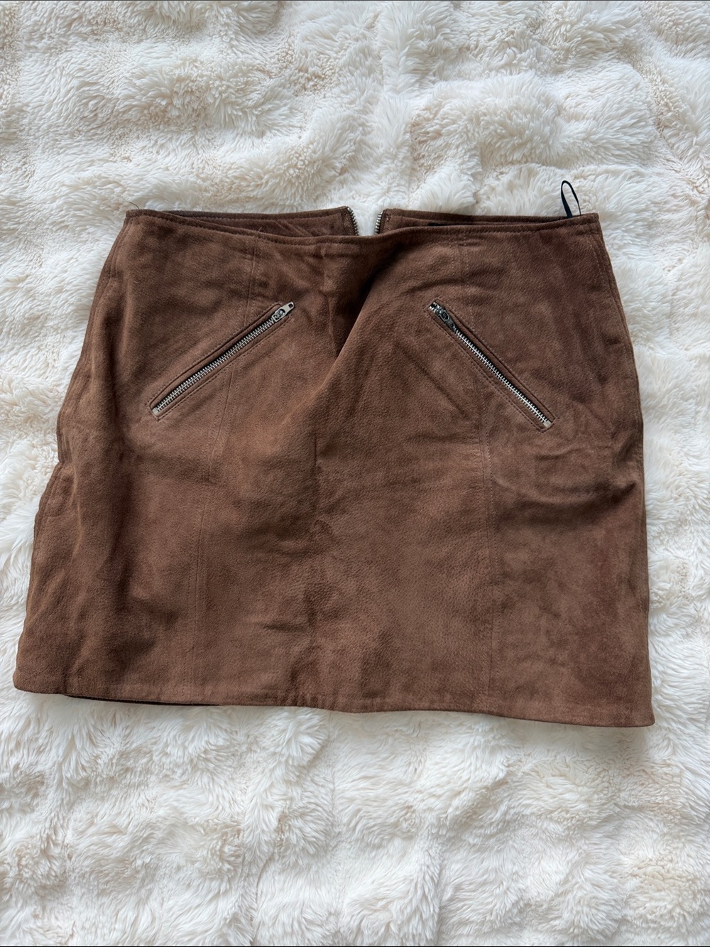 Blank NYC Brown Suede Mini Skirt with Front Zips